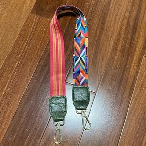 Boho multicolored double sided replacement bag strap with green leather